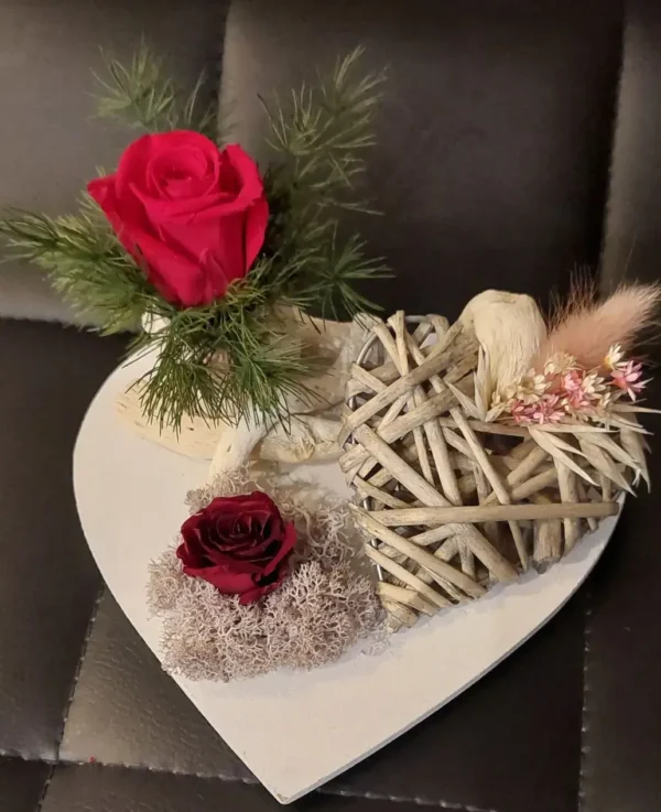 Double cœur et ses roses stabilisées (ID : 2382)