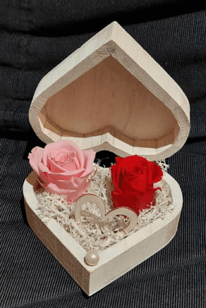Cœur bois et roses stabilisées (ID : 1825)